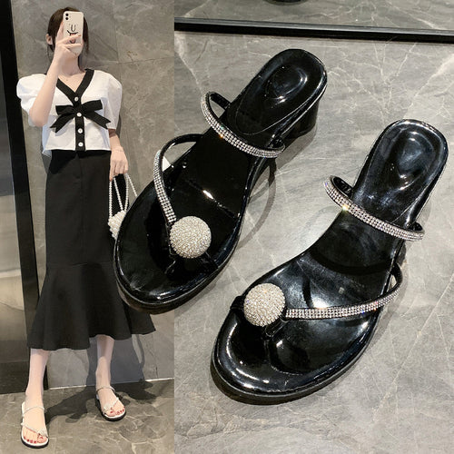 Damen elegante Sandalen mit glitzerndem Kristallakzent EB
