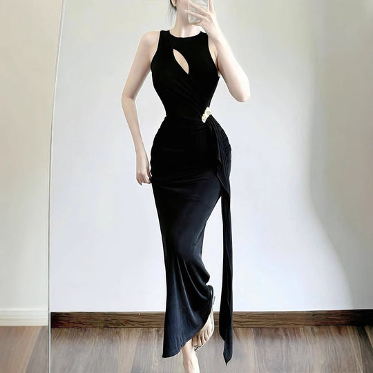 Damen figurbetontes Abendkleid mit asymmetrischem Schnitt und eleganter Drapierung EB
