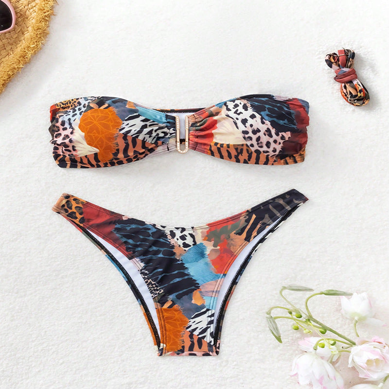 Damen Bikini-Set mit elegantem Bustier und modischem Animal-Print EB