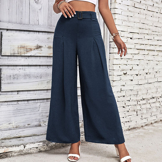 Damen Weite Palazzohose mit seitlichen Falten und Gürtel EB