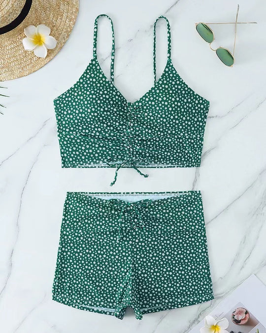 Damen Bikini mit floralem Rüschendesign und verstellbaren Trägern EB