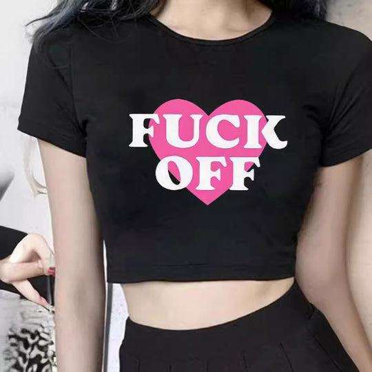 Damen figurbetontes Kurzarm-T-Shirt mit verspieltem Aufdruck EB