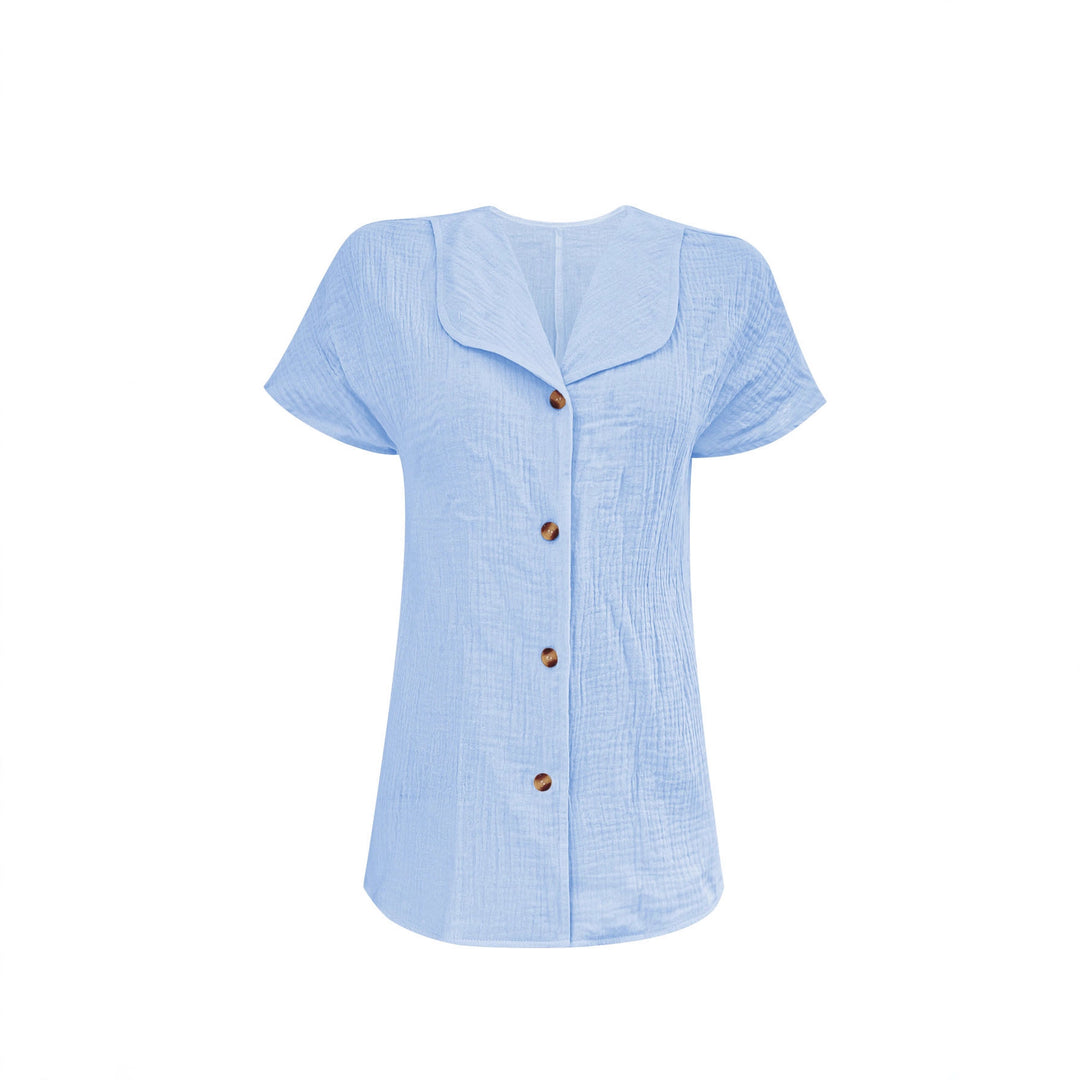Damen Blusenshirt mit stilvollem Schalkragen und dekorativen Knopfdetails EB