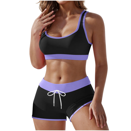 Damen nan stützendes Sportbustier mit breitem Unterbrustband und taillenhohen Trainingsshorts EB