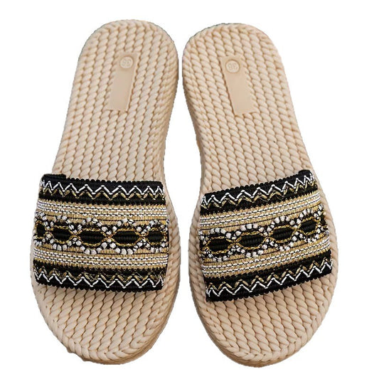 Damen modische Strandsandalen mit bunten Stickereien und ergonomischer Sohle EB