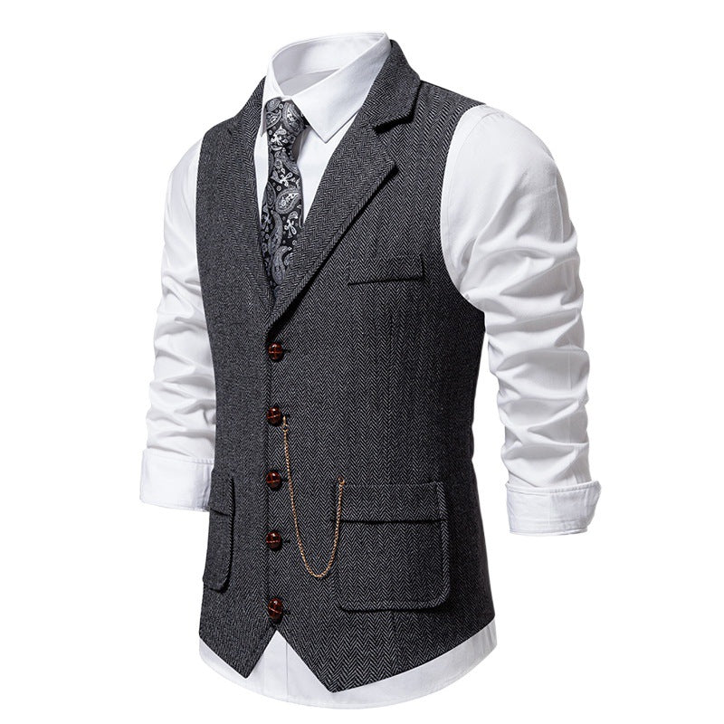 Herren nan Vintage-Weste mit Reverskragen Uhrenkette und Brusttasche EB