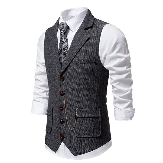 Herren nan Vintage-Weste mit Reverskragen Uhrenkette und Brusttasche EB