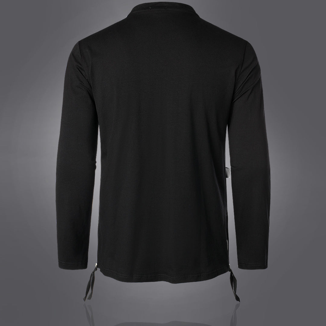Herren Modisches Langarmshirt mit Asymmetrischem Design und Praktischer Brusttasche EB