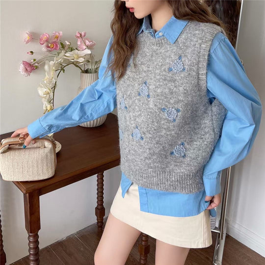 Damen Strickpullover mit floralem Muster EB