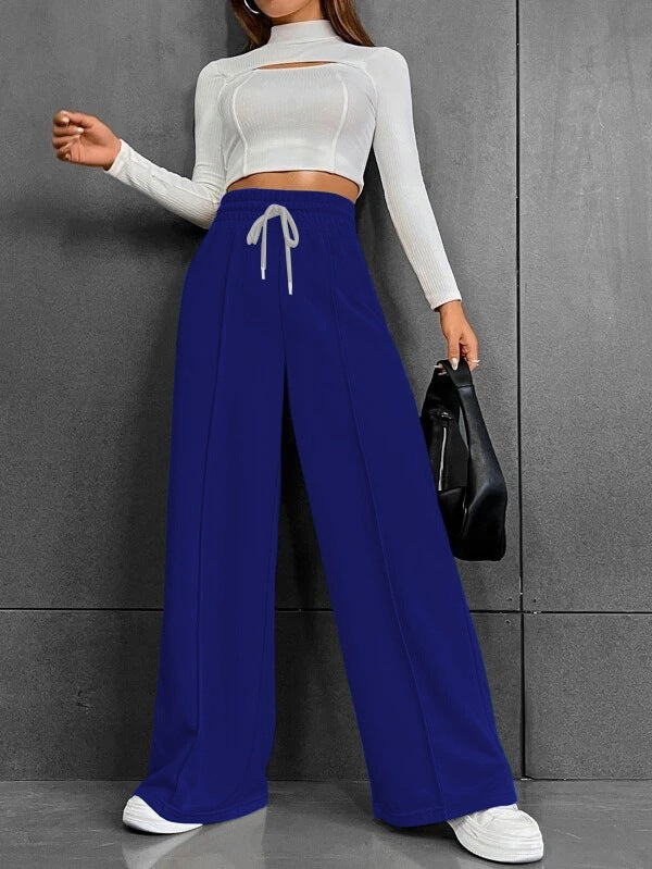 Damen nan weite High-Waist Palazzo-Jogginghose mit Kordelzug und Bügelfalte EB