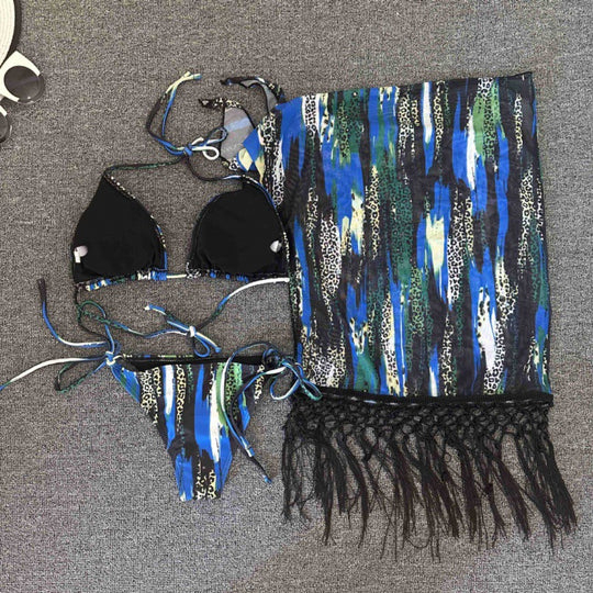 Damen Bikini-Set mit trendigem Fransenüberrock und verstellbaren Trägern EB