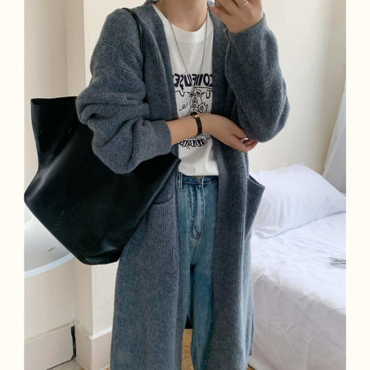 Damen Weicher Strickmantel mit großzügigen Taschen und weitem Schnitt EB