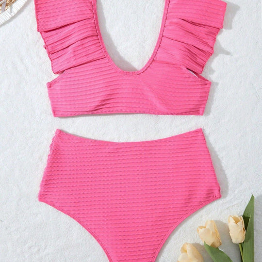 Damen Hochgeschnittener Bikini mit Rüschendetails EB