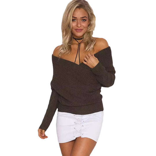 Damen Strickpullover mit schulterfreiem Design und lässigem Relaxed Fit EB