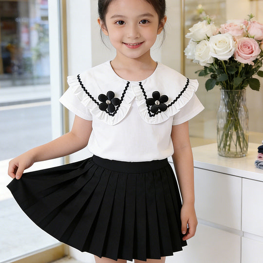 Mädchen Bluse mit Rüschensaum und floralem Design EB