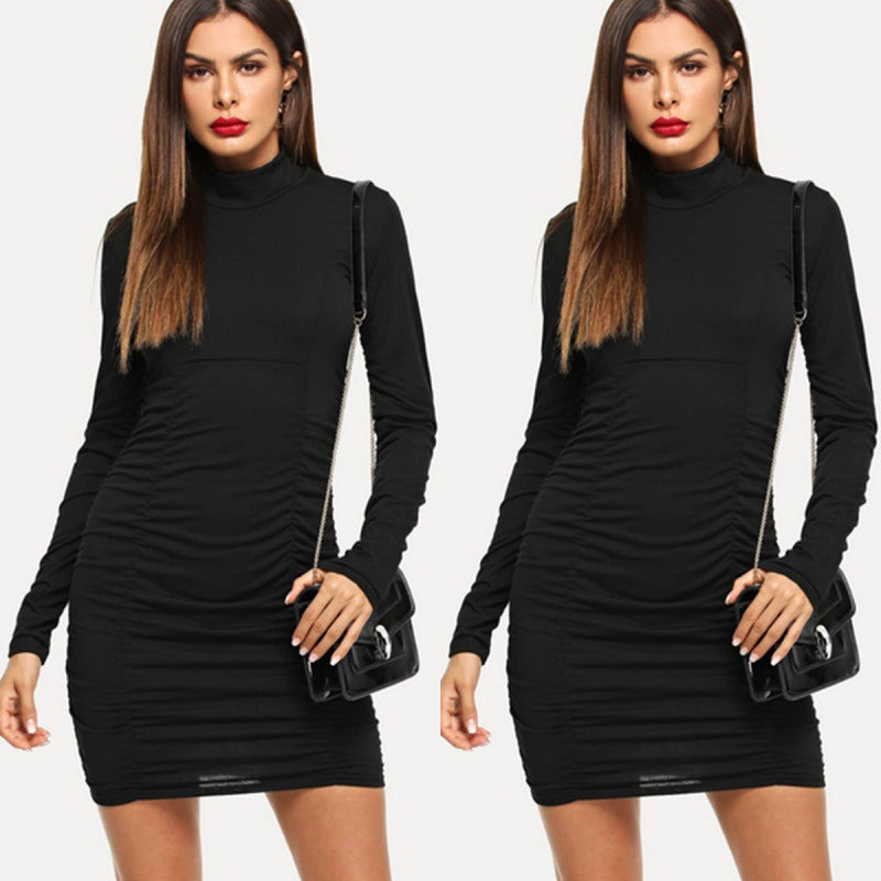 Damen Enganliegendes Stretch‑Minikleid mit Stehkragen und seitlicher Raffung EB