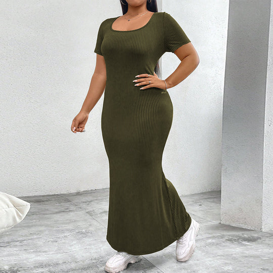Damen figurbetontes Maxikleid mit quadratischem Ausschnitt aus Rippstrick EB