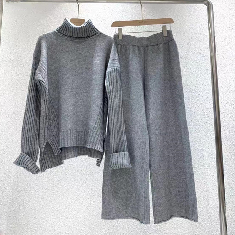 Damen modisches Strickset mit hohem Kragen und weitem Bein EB