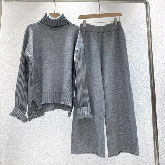 Damen modisches Strickset mit hohem Kragen und weitem Bein EB
