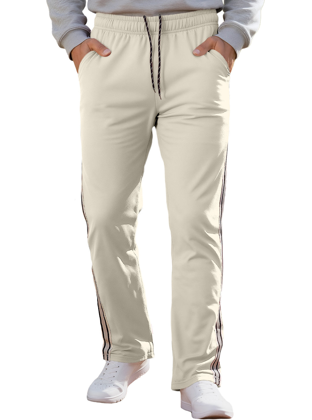 Herren nan Retro-Trackhose mit schmal zulaufendem Bein elastischem Bund Tunnelzug und seitlichen Streifen EB