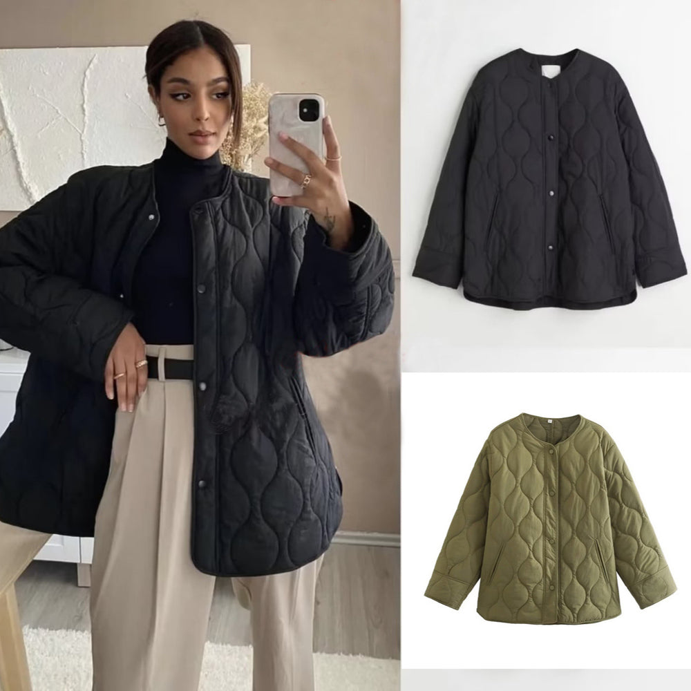 Damen gesteppte Übergangsjacke mit modernen Taschen und feinem Design EB