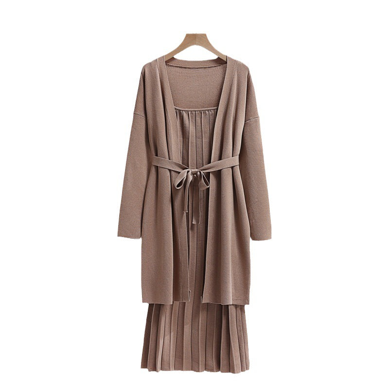 Damen elegantes und lässiges Strickkleid mit passender Strickjacke EB