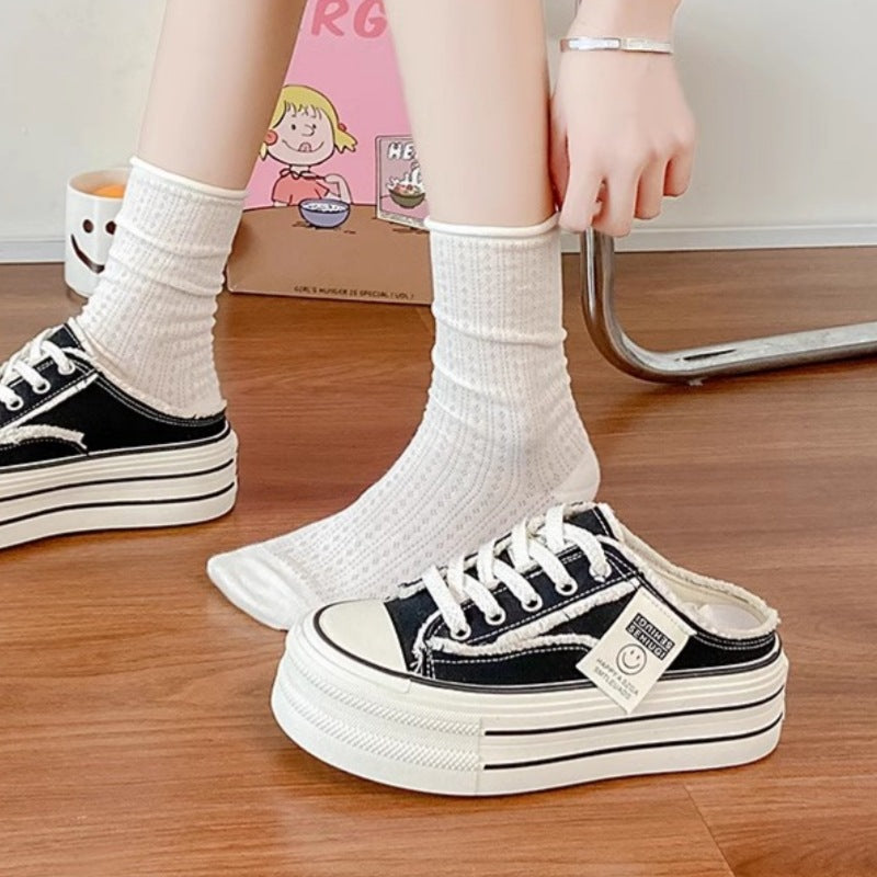 Damen Trendige Plateausneaker mit offener Ferse und Schnürung EB