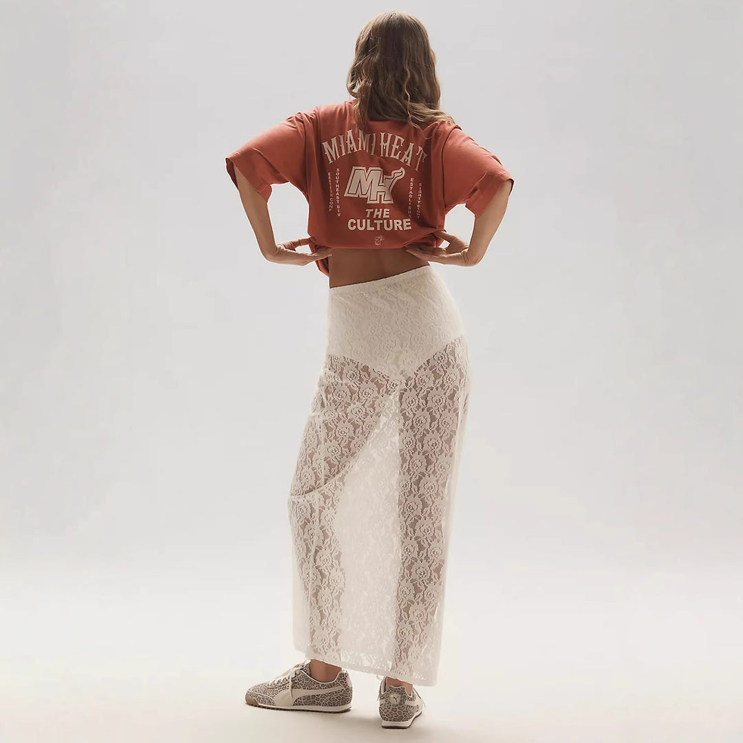 Damen Spitzenrock im langen, eleganten Design mit hohem Schlitz EB