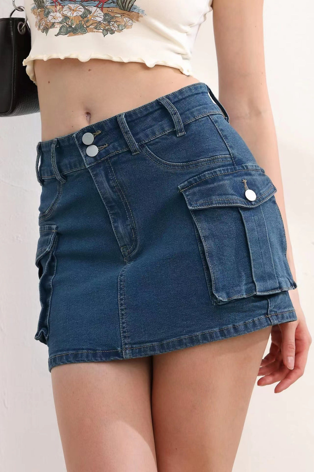 Damen modischer Denim Cargo-Rock mit praktischen Taschen EB