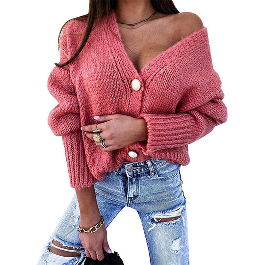 Damen Strickjacke mit lässigem V-Ausschnitt und feinen Knopfdetails EB