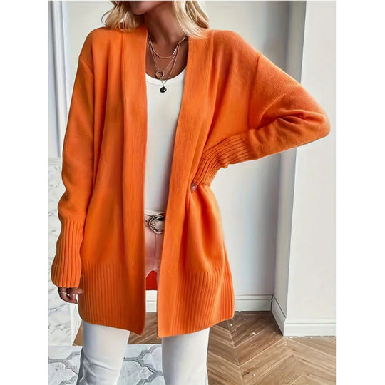 Damen Langstrickjacke mit praktischen Taschen und elegantem V-Ausschnitt EB