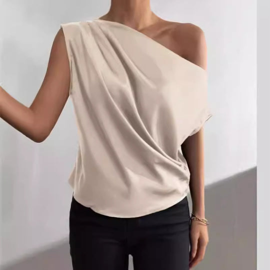 Damen Asymmetrisches Oberteil mit tiefem Ausschnitt und fließendem Stoff EB