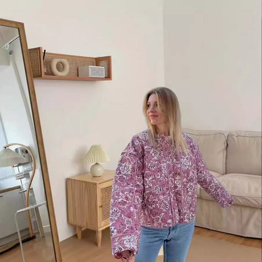 Damen modische Oversized-Jacke mit floralem Muster EB