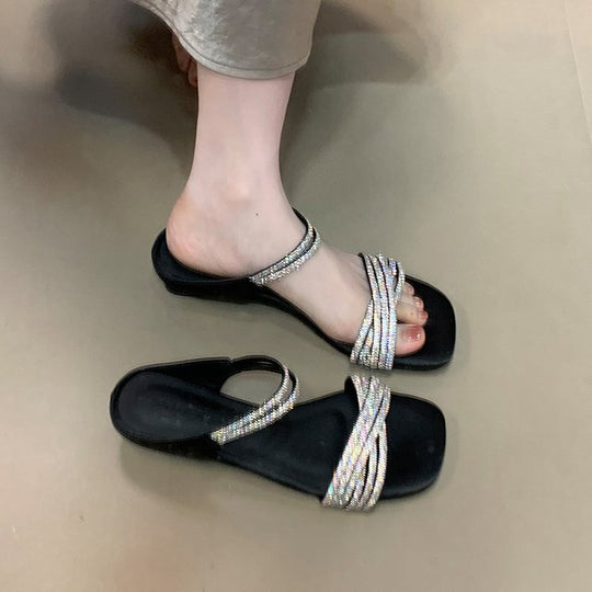Damen Glamouröse Sandalen mit schimmernden Riemen und komfortabler Sohle EB
