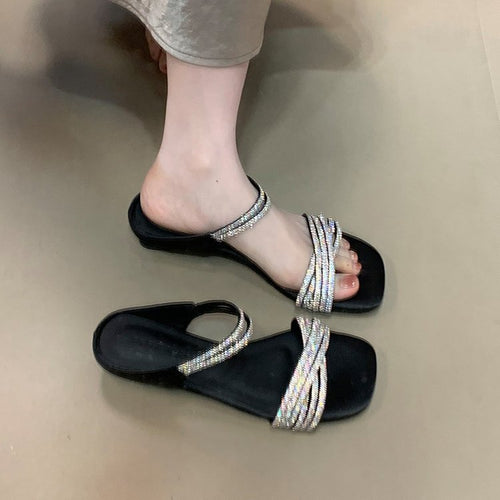Damen Glamouröse Sandalen mit schimmernden Riemen und komfortabler Sohle EB