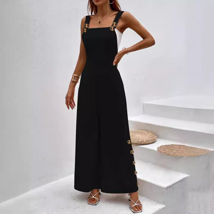 Damen modischer Jumpsuit mit eleganten Knopfdetails und weitem Bein EB