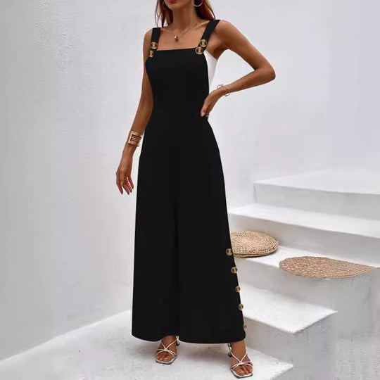 Damen modischer Jumpsuit mit eleganten Knopfdetails und weitem Bein EB
