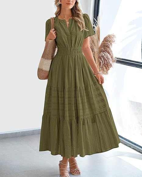 Damen Maxikleid mit elegantem V-Ausschnitt und frisch gerafftem Design EB