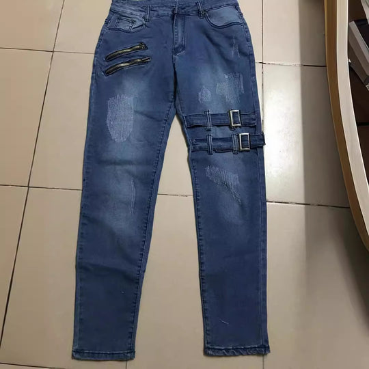 Herren Jeans mit stylischem Reißverschluss und Distressed-Details EB