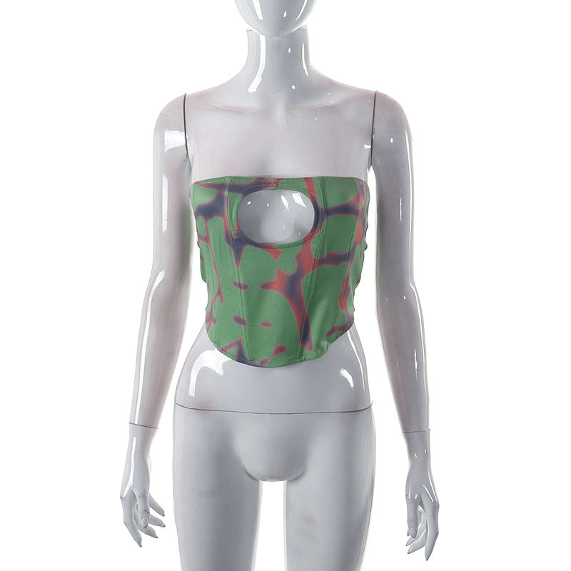Damen Bandeau-Top mit kreativem Cut-Out und modernem Karomuster EB