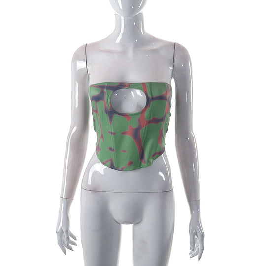 Damen Bandeau-Top mit kreativem Cut-Out und modernem Karomuster EB