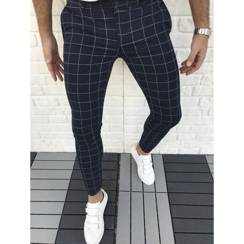 Herren Karierte Anzughose im Slim Fit Stil EB
