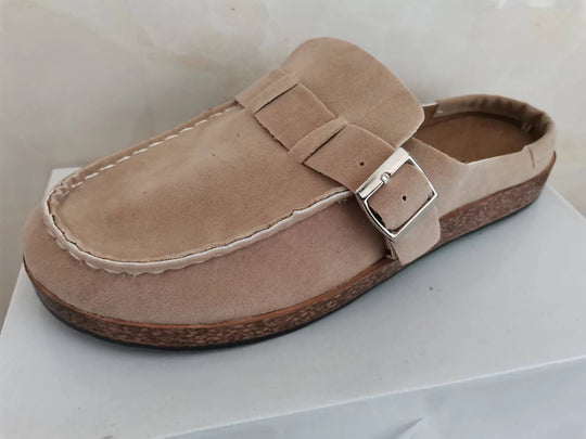 Damen Mokassin-Mule mit verstellbarer Schnalle und Kork-Plateau EB