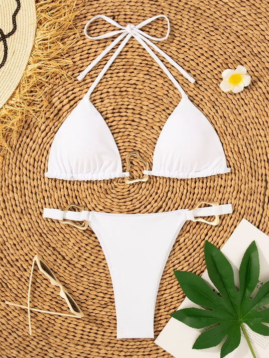 Damen Triangel-Bikini mit verstellbaren Trägern und dekorativen Schnallen EB