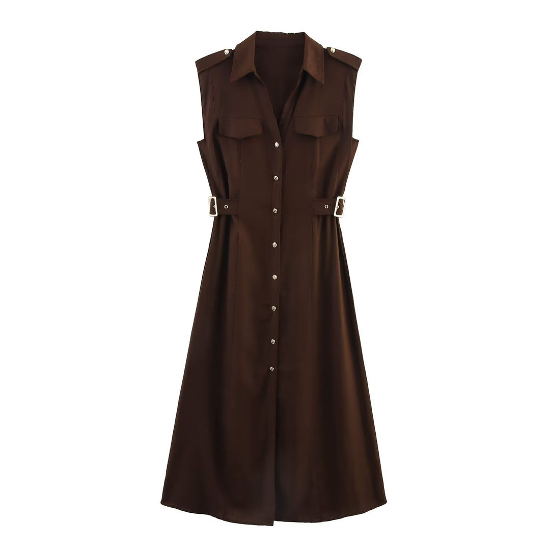 Damen Hemdblusenkleid mit praktischen Taschen und modischem Taillengürtel EB