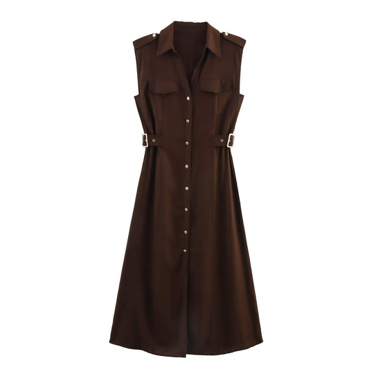 Damen Hemdblusenkleid mit praktischen Taschen und modischem Taillengürtel EB