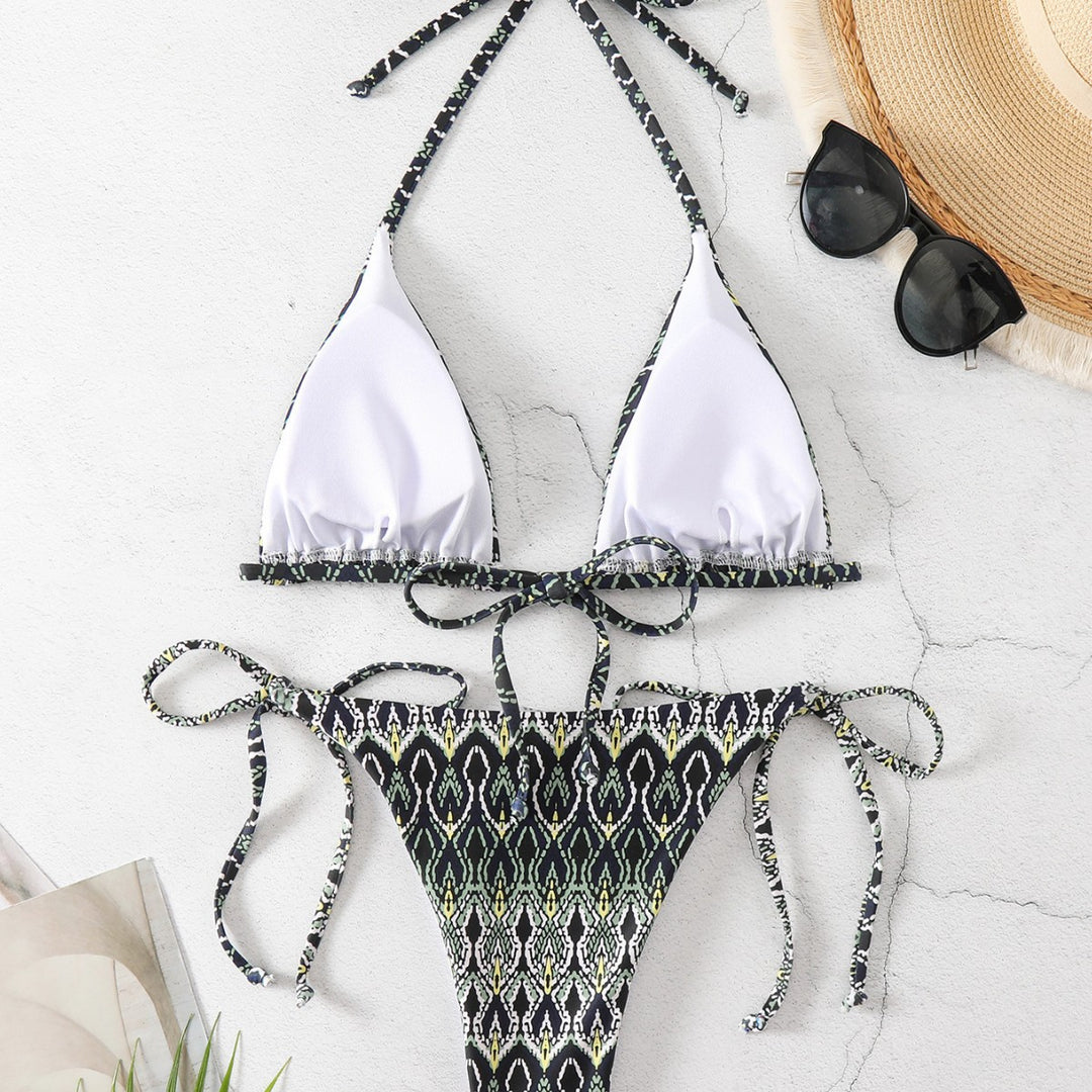 Damen Triangel-Bikini mit verspieltem Schlangenmuster EB
