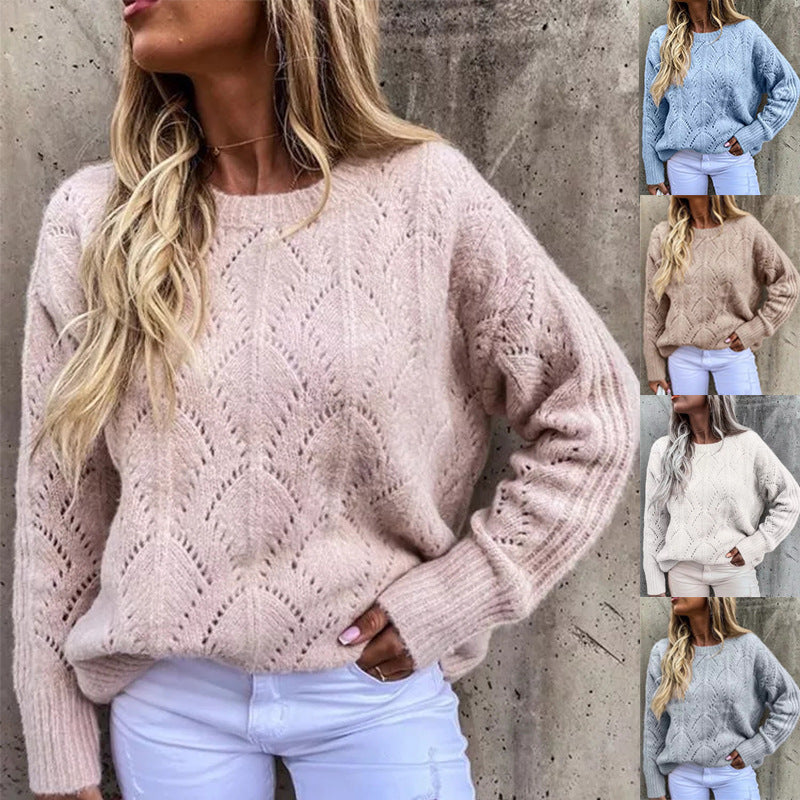 Damen Strickpullover mit feinem Lochmuster EB
