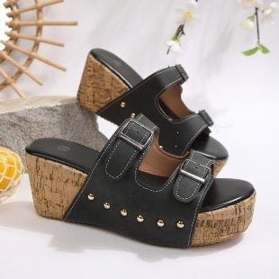Damen Komfortable Wedge-Sandalen mit verstellbaren Riemen EB