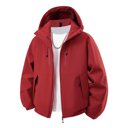 Herren matte Softshell-Kapuzenjacke mit verschweißten Nähten, Zweiwege-Reißverschluss und verstellbarem Kordelsaum EB